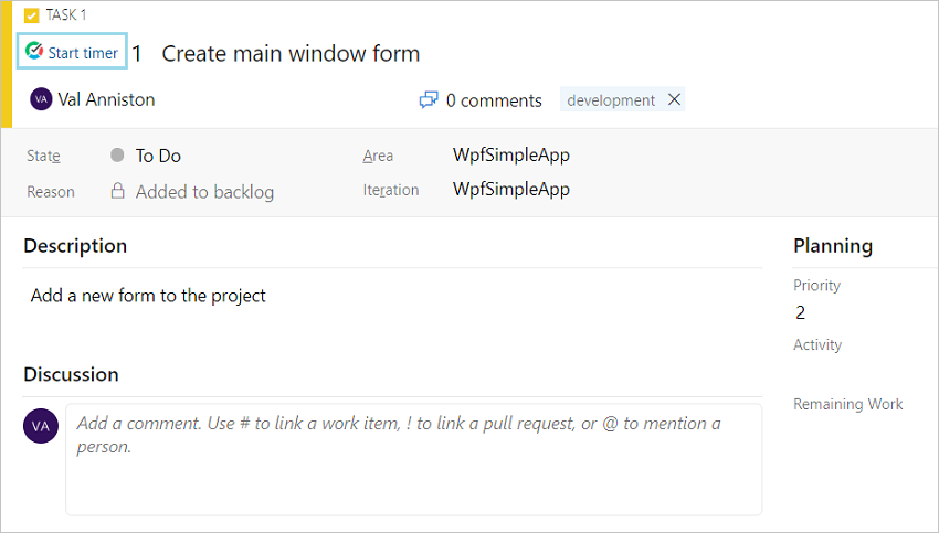 Start timer button in the upper left corner of the window